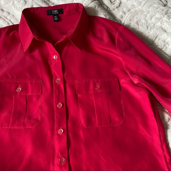 Hot pink light weight button down blouse - Picture 3 of 6